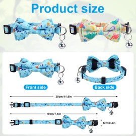 Dinosaur Cat Collar, Cute Dinosaur Bow Tie Cat Collar with Bells Breakaway Bowtie Kitten Collar Dinosaur Pattern Adjustable Cat Collar for Kittens Puppies