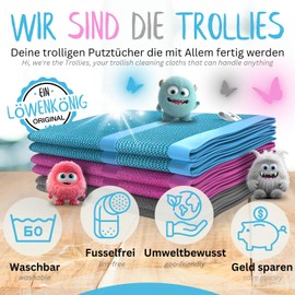 LÖWENKÖNIG TROLLIES Premium [Pack of 6] All-Purpose Microfibre Cloths, Streak-Free, Magic Cleaning Cloths, Window Cloths [Shine Only with Water Without Chemicals] Dry Cloths, Polishing Cloths, Bathroom, Kitchen, Car Care
