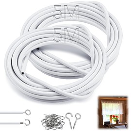 SWTYExt 10 m Curtain Rope Curtain Wire Curtain Rope Curtain Wire Curtain Rope Plastic Coated Curtain Rope Tension System with 16 Pairs Hooks Screw Eyelets for Net Curtain Curtains Shower Curtains DIY