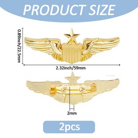 SUPERFINDINGS 2 Stück Flügelnadel Goldenes Flügelpilotenabzeichen Pilotenkostüm Anstecknadel Legierungsbrosche Luftwaffenflügelnadeln Metallfliegerbrosche Für Hut Hemd Jacke Uniformkostüm