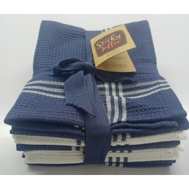 Sticky Toffee 100% Cotton Tea Towels - Pack of 5 Waffle Blue & White | Kitchen Towel Set | Absorbent, Strong, Quick Dry & Machine Washable | Home Decor & Bathroom Accessories