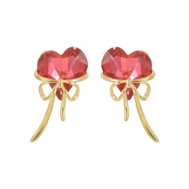 Red Crystal Heart Bow Ribbon Stud Dainty Earrings for Women S925 Sterling Silver Post Elegant Rhinestone Love Hearts Valentine's Day Earring Prom Fashion Hypoallergenic Jewelry Gifts for Girlfriend