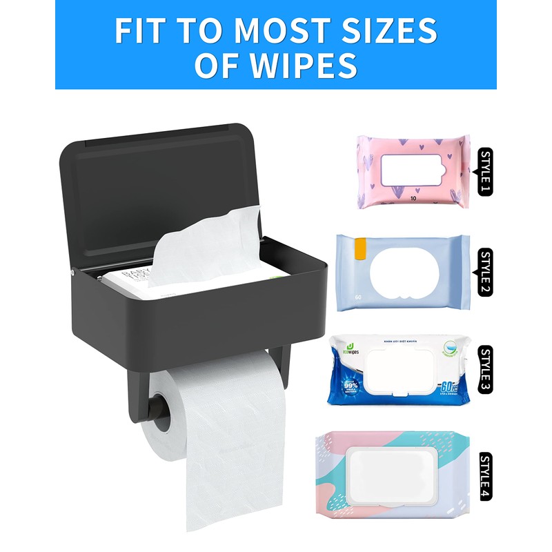 WZKALY Toilet Paper Holder with Shelf - Flushable Wipes Dispenser