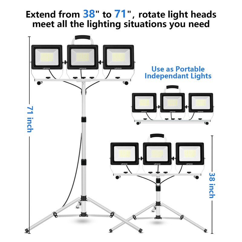UFOND 22000 Lumen LED Work Light with Stand,3 Head Portable