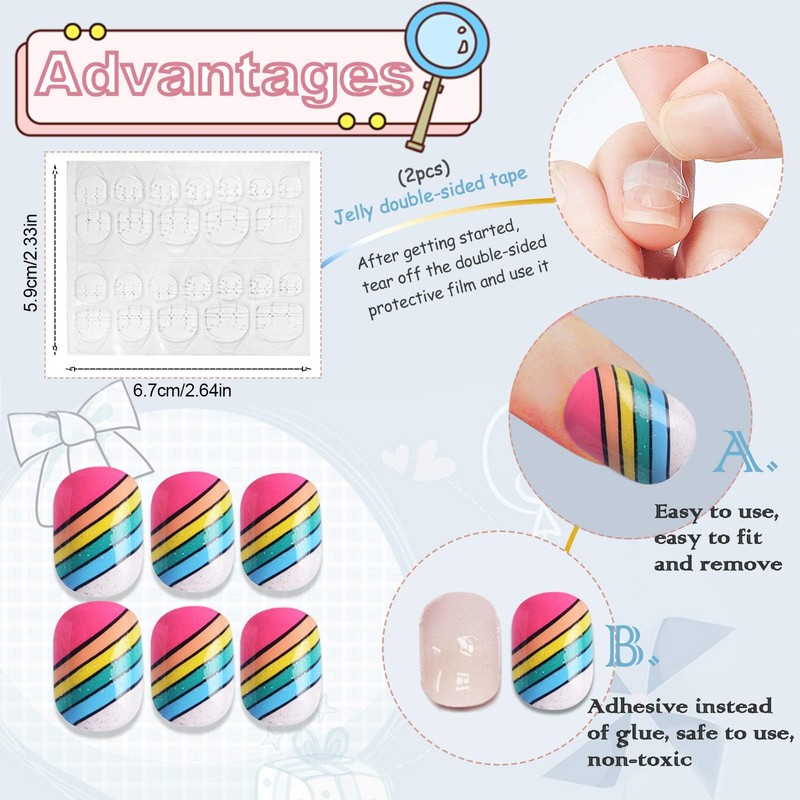 EBANKU Kids Nail Tips Stickers Set, 288 Pieces, 12 Pack,