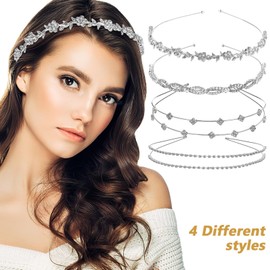 PACKOVE 4pcs Rhinestone Metal Headband Bridal Headbands Crystal Headband Wedding Hairband Bridal Headdress for Women Bridal