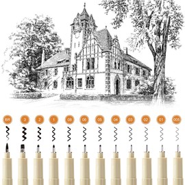 RUISTLI Estilografos (12 PCS) Rotuladores Punta Fina a Grueso,Plumas Negras Para Rotuladores y Dibujo,Estilógrafo para Caligrafía,Escribir,Diseñar,Cómic