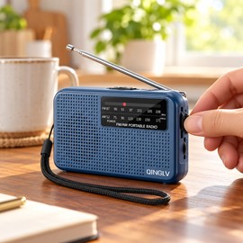 Portable Pocket AM/FM Radio with Telescopic Antenna, 3.5mm Headphone Jack and 2-AA Battery Power, Blue