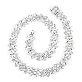 Tuefuzy Cuban Link Chain Mens Iced Out Miami Cuban Necklace Silver Bling Hip Hop for Men and Women 20 Inch