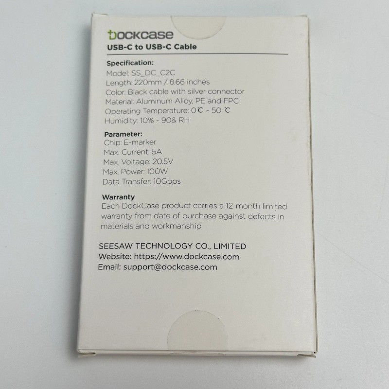 DockCase Lot Of 2x Dockcase USB-C to USB-C Cable 220mm
