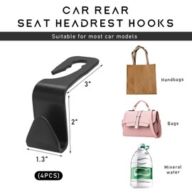 Yourkar 4 PCS Car Seat Headrest Hooks, Auto Seat Hook Hangers Storage Organizer, Back Seat Hanger for Car Handbag Clothes Coats Grocery Bags, Universal Interior Car Accessories (Black)