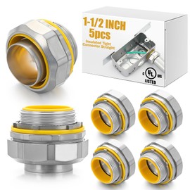 Gisafai 5 Pcs Liquid Tight Connector Straight Insulated Zinc Die Cast Metal Tight Electrical Conduit Fittings for 1-1/2 Inch Flexible and Type B Flexible