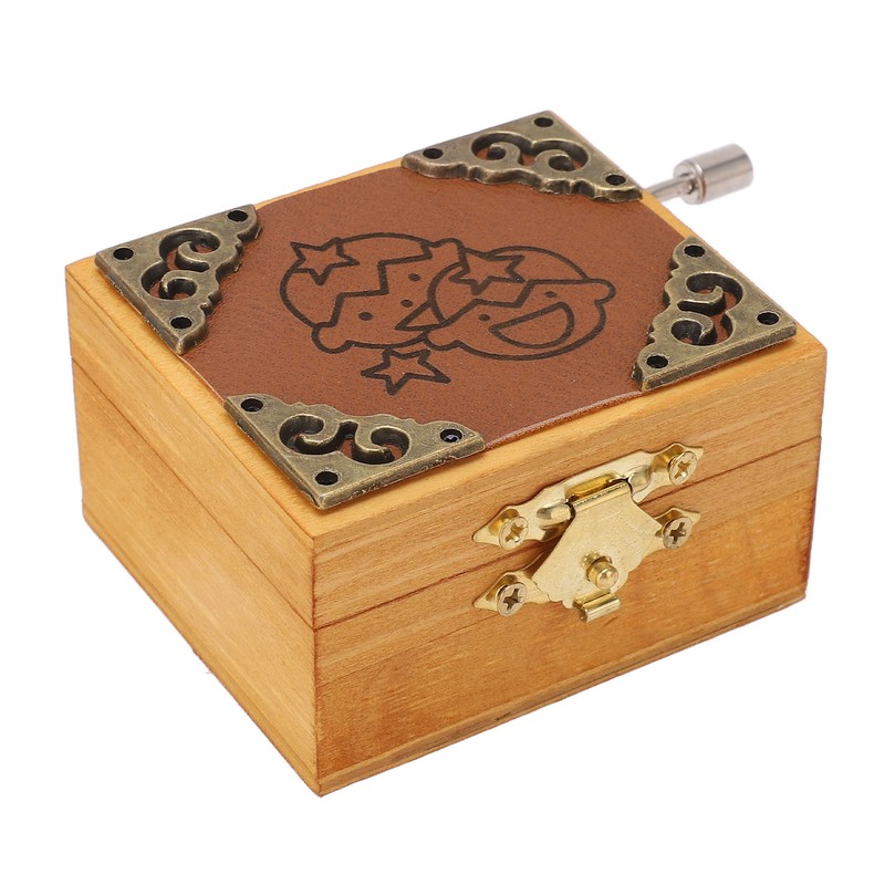 Hand Cranked Music Box Mini Portable Gemini Pattern Retro Style