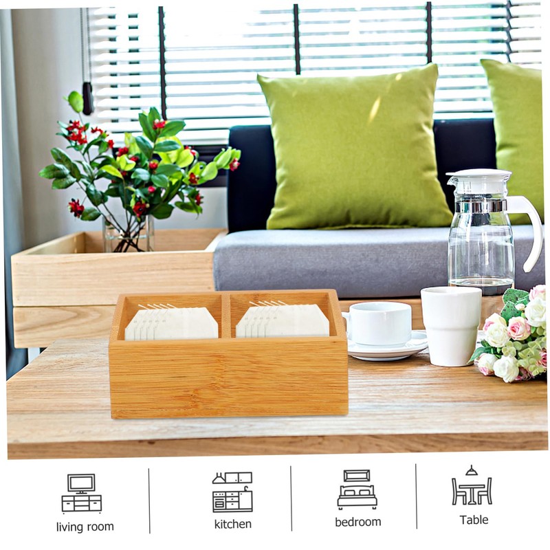 OFFSCH 1Pc Wooden Tea Storage Box with Compartments Creative Organizer
