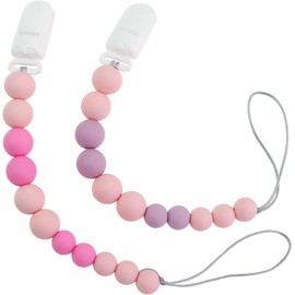 Silicona Porta Chupon para Bebe con Clip Sujeta Chupon (Rosa)