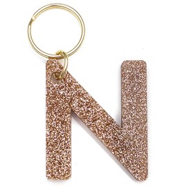 Lucky Feather Letter N Keychain Accessories for Women, Gold Glitter Initial Key Ring