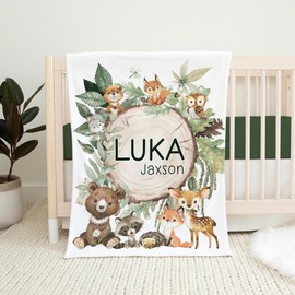 Sunalux Woodland Baby Blanket, Forest Animal Baby Blanket, New Baby Gift, Woodland Animal Baby Blanket, Bear Fox Raccoon Deer Blanket