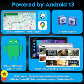 Ghakym 2G+64G Car Stereo for Honda Accord 7th - 2003 2004 2005 2006 2007, Android 13 OS, 10.1 Inch Touch Screen Radio with Wireless CarPlay Android Auto Bluetooth GPS FM RDS Backup Camera