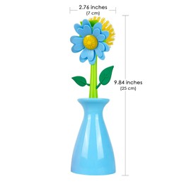 JANKOW Long Handle Flower Pot Brush, Florganic Dish Brush with Vase, Long Handle Dish Brush Kitchen, for Cleaning Pot Pan Sink Kitchen Supplies Decorative Vase (2 Pcs Blue, Pink)