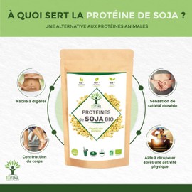 Soy Protein Organic - Bioptimal - 92% Protein 17% BCAA - High Digestibility - Energy Muscle Building - Powder from Organic Soybeans - 100% Pure - Packed in France - Ecocert Certified - 500 g