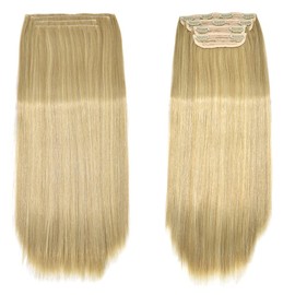 Hair Extensions Synthetic Hair Extensions Natural Invisible Hairpieces Long Straight Clip in Hair Extensions for Women 20" Straight Long 4 PCS Set Thick Clip in on (S4-straight wave, 24H613# Pale Golden Blonde To Light Bleach Blonde)