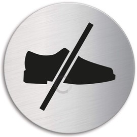 Stainless Steel Door Sign No shoes Ø 130 mm 6972