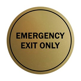 Signs ByLITA Circle Emergency Exit Only Sign (Brushed Gold) - Small 1 Pack