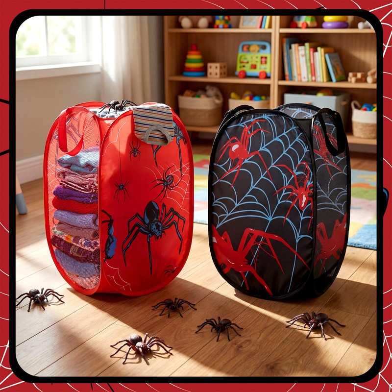 Zhehao 2 Pcs Pop up Spider Laundry Hamper Basket Spider