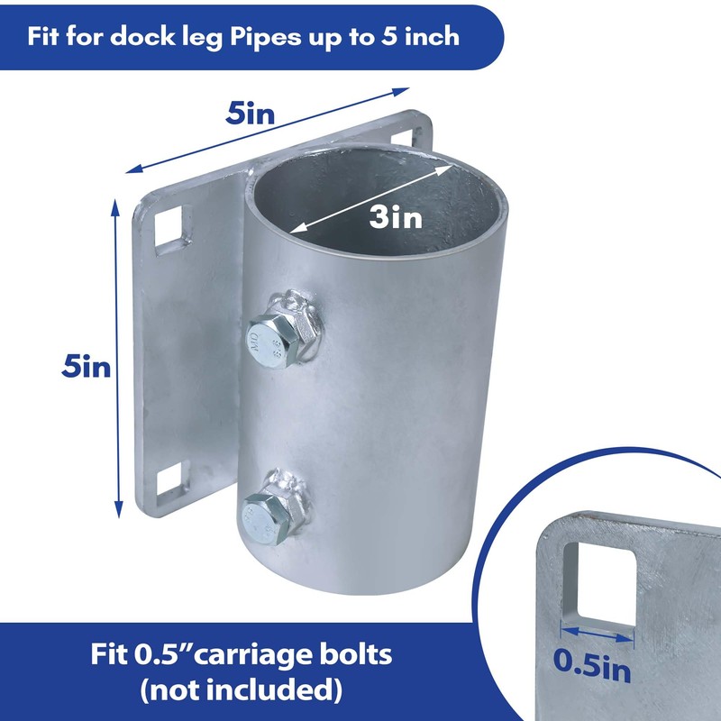 TPSHKE Dock Hardware 3" Galvanized Dock Pipe Leg Holder/Sleeve，Galvanized (1