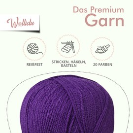 Wollidu Rika Yarn for Crochet and Knitting, 300 g / 798 m, Knitting Yarn, 100% Polyacrylic, Crochet Yarn, Purple