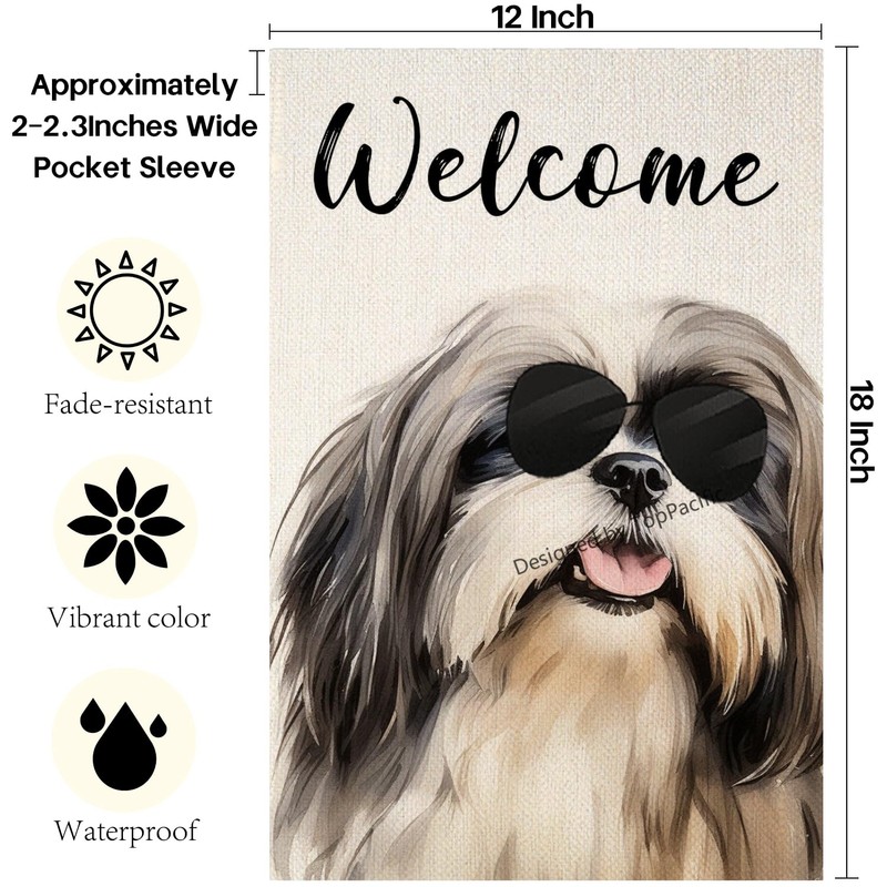 TopPacific Welcome Shih Tzu with Sunglasses Garden Flag Small Vertical
