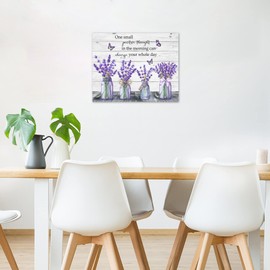 MEUNEAR Farmhouse Floral Canvas Wall Art Lavender and Purple Butterfly and Inspirational Quote on Vintage Wood Boards Wall Art for Bedroom, Flower Wall Decor for Bathroom Living Room, 16X12 inch
