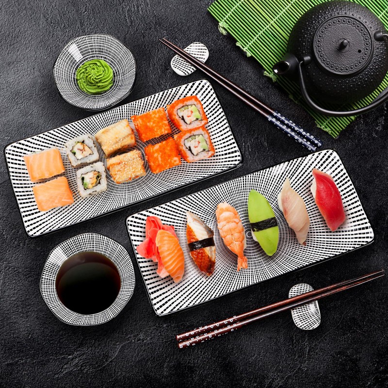 Pumtus 8 Pcs Sushi Plate Set, Ceramic Sushi Serving Set