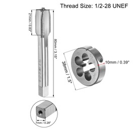 uxcell 1/2-28 UNEF Tap and Die Set with 38mm Round Die Stock Handle Wrench, High Speed Steel Machine Thread Tap and Round Die Threading Tool