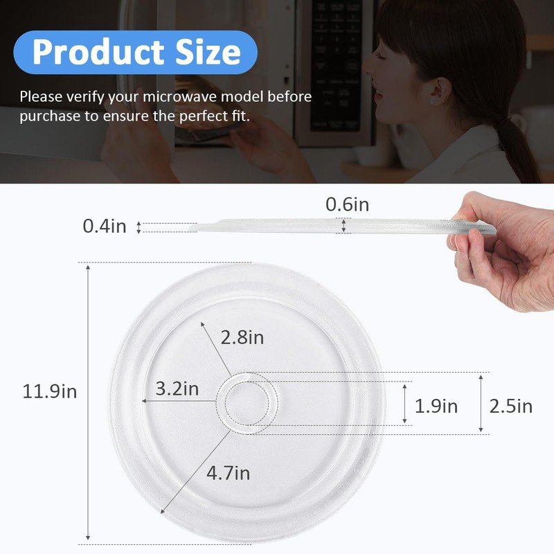 JIYIZO 12" Microwave Turntable Plate, Glass Tray Replacement