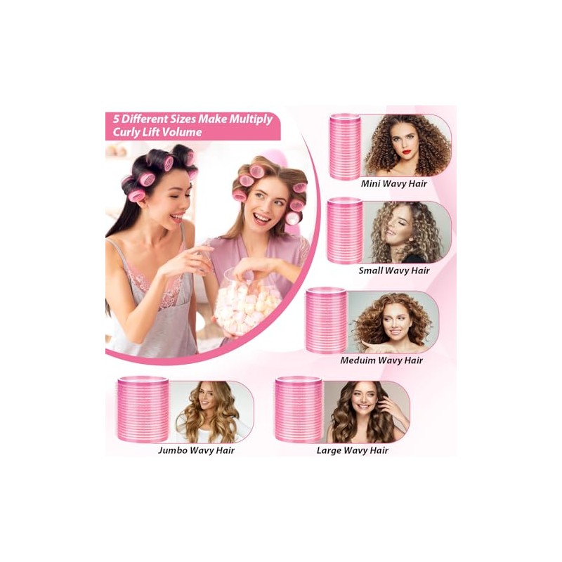 Qinzave 65 PCS Hair Curler Rollers with 5 Sizes Self