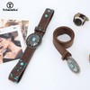 TRIWORKS Women Western Leather Belt Retro Medieval Style Turquoise Buckle