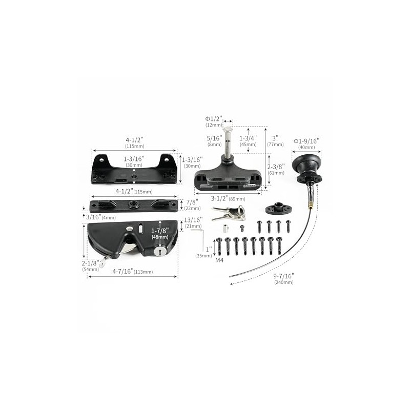 KABMOZ,Key Lockable Gate Latch with Spring Loaded Pull Cable and