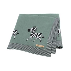 DovFanny Baby Blanket 100% Cotton Knitted Soft Blanket for Newbron with Lovely Zebra, 100 x 80cm Dark Green