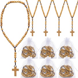 Otuuz 12 Set Olive Wood Catholic Rosary Beads Bulk with Organza Bag Wooden Dangling Cross Pendant Christian Wooden Prayer Beads with Catholic Cross Olive Wood Rosary Beads for Women Men Baptism Gifts