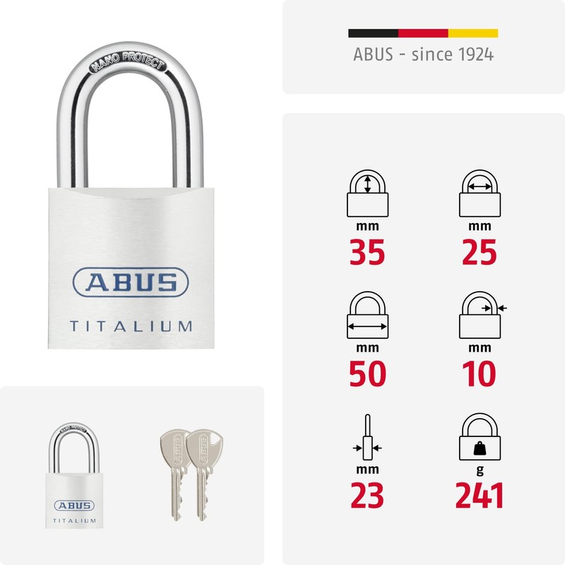 ABUS Titalium Padlock 80TI/50 - Cellar Lock with Lightweight, Solid