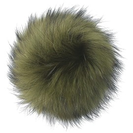 5" Diameter Fur Pompoms for Knitted Hats, Big Snap On Pom Poms Real Fur Balls with Press Button, Detachable Colorful Fluffy Fuzzy Puffs Ready to Made Wool Hat Shoes Beanie DIY Accessories (ArmyGreen)