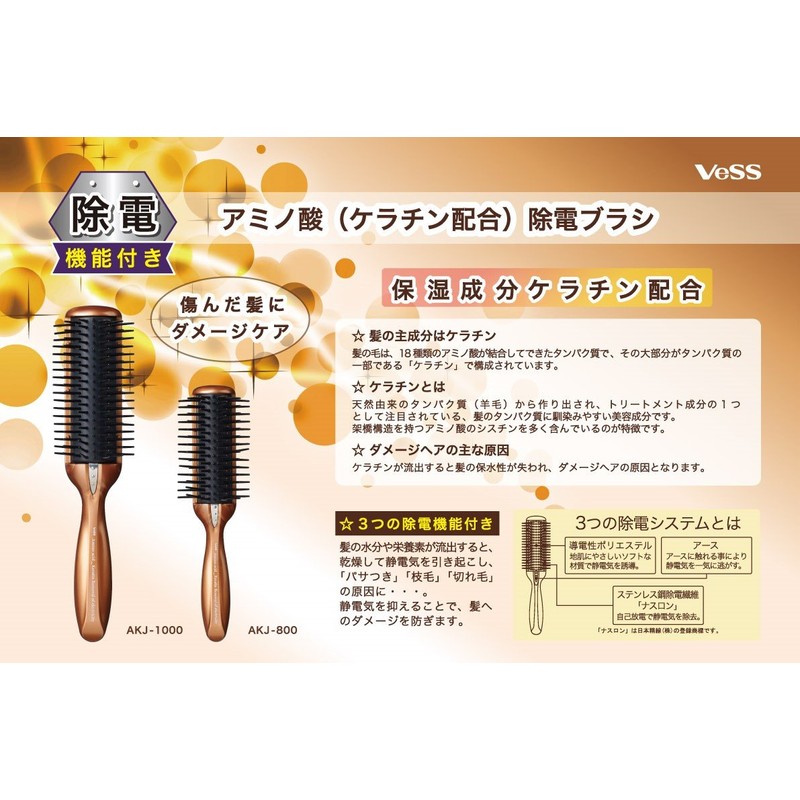 Bess AKJ-800 Amino Acid (Keratin Blend) Antistatic Brush