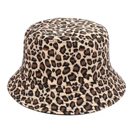 Reversible Leopard Bucket Hat Cotton Fisherman Cap Packable Cheetah Sun Hat for Women and Men