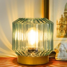 Battery Operated Lamp with Timer Cordless Lamps No Outlets, Decorative LED Small Lamp with Vintage Table Lantern Lamp, Rustic Style Mood Light for Bedroom Bathroom Farmhouse Home Decor (Green)