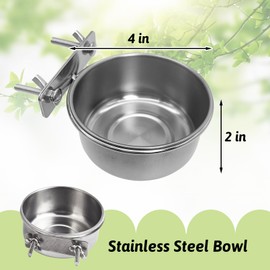 Tfwadmx 4 Pcs Stainless Steel Bird Bowls with Clamp,Clamp Holder Coop Cup,Bird Dishes for Cage, Bird Cage Water Bowl for Cockatiels Lovebird Budgie Chinchilla