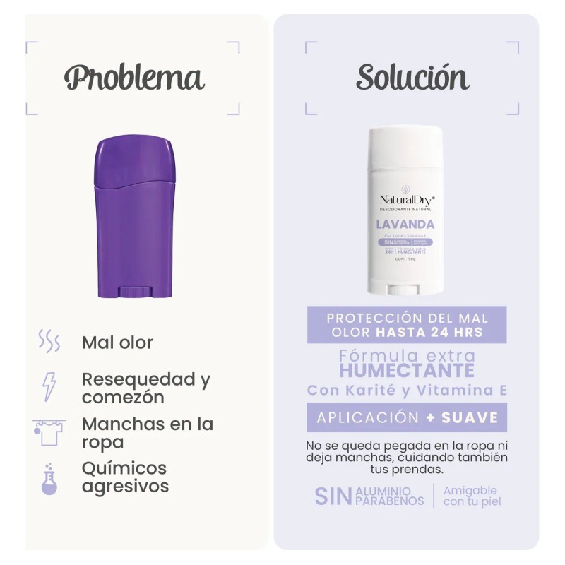 Desodorante Naturaldry Mujer Stick Vegano Lavanda 50g Lavanda