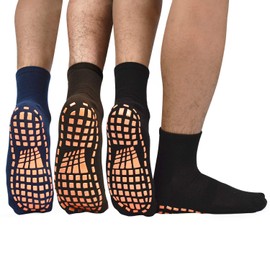 Men Non Slip Sticky Grips Socks - ELUTONG 3 Pairs Tile Wood Floors Anti-Skid Workout Yoga Pilates Hospital Slipper Socks