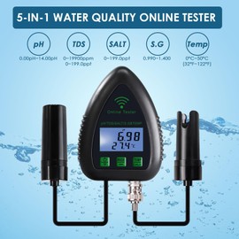 Online APP Monitoring WiFi Water Quality Tester pH/TDS/Salt/S.G/Temperature for Aquarium Hydroponics Pool Aquaculture with Easy Calibration