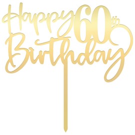 Bekaterea - Decoración para tartas de cumpleaños 60, acrílico dorado espejado, 1 cada uno, cuadrado de 6.6 pulgadas, perfecto para decoraciones de fiesta de cumpleaños 60